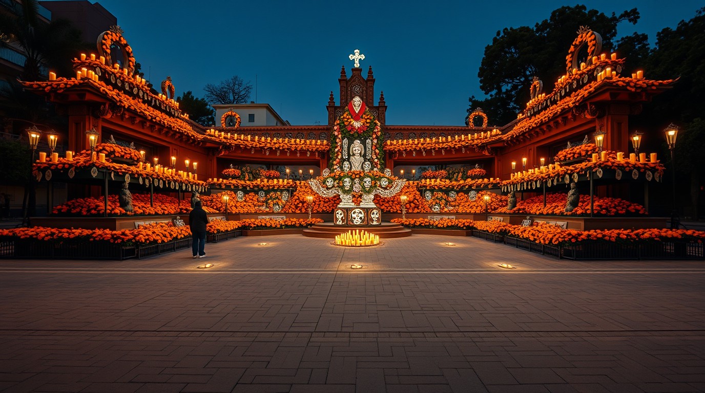 Altar de siete niveles del festival Chicahual a Calavera en Jesús María