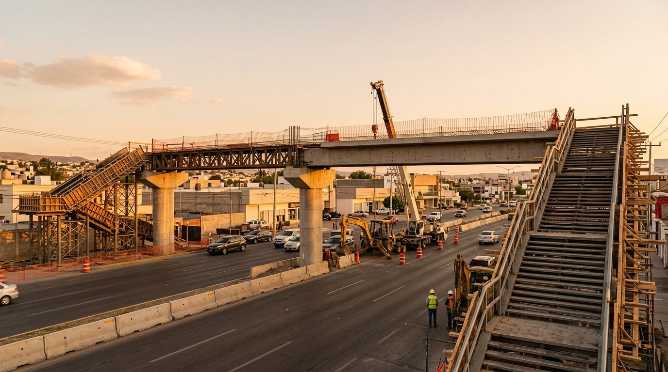 El Municipio cuela la sección principal del puente peatonal de Pirules